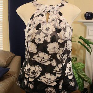 White, Black and Grey Floral Top